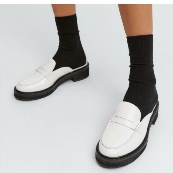 Reformation Angie Leather Loafer Mule (black/white) 7